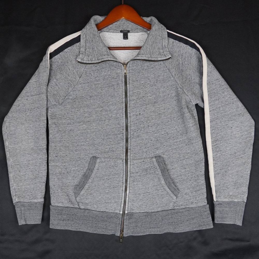 J.Crew Track Jacket Mens S Gray Striped Full Zip Cotton Blend Sporty